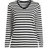 Lands’ End Women’s Relaxed American-Grown Supima Cotton Long Sleeve V-Neck T-Shirt(Black Even Stripe)