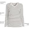 Lands’ End Women’s Relaxed American-Grown Supima Cotton Long Sleeve V-Neck T-Shirt(Ivory/Black Breton Stripe)