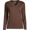 Lands’ End Women’s Relaxed American-Grown Supima Cotton Long Sleeve V-Neck T-Shirt(Rich Coffee)