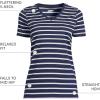 Lands’ End Women’s Relaxed American-Grown Supima Cotton V-Neck T-Shirt(Deep Sea Navy Breton Stripe)