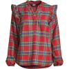 Lands’ End Women’s Ruffle Front Flannel Popover Blouse(Red/Nautical Blue Plaid)