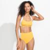 Lands’ End Women’s Seamed High Waisted Bikini Bottoms(Bright Lemon/White)