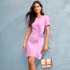 Lands’ End Women’s Short Sleeve Cotton Modal Wrap Mini Dress(Soft Orchid)