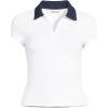 Lands’ End Women’s Short Sleeve Pique Johnny Collar UPF 50 Rash Guard(White/Deep Sea Navy)