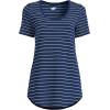 Lands’ End Women’s Short Sleeve Power Performance Scoop Neck Curved Hem Tunic Tee(Deep Sea Navy/White Stripes)