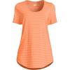 Lands’ End Women’s Short Sleeve Power Performance Scoop Neck Curved Hem Tunic Tee(Soft Orange/Peach Stripes)