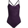 Lands’ End Women’s Slender Suit V-Neck Pleated X-Back One Piece Swimsuit Adjustable Straps(Black Berry)
