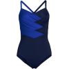 Lands’ End Women’s Slender Suit V-Neck Pleated X-Back One Piece Swimsuit Adjustable Straps(Electric Blue/Deep Sea Navy)