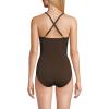 Lands’ End Women’s Slender Suit V-Neck Pleated X-Back One Piece Swimsuit Adjustable Straps(Rich Coffee)