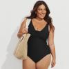Lands’ End Women’s SlenderSuit Grecian Tummy Control Chlorine Resistant One Piece Swimsuit(Black)