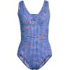Lands’ End Women’s SlenderSuit Grecian Tummy Control Chlorine Resistant One Piece Swimsuit(Electric Blue Botanical Check)