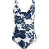 Lands’ End Women’s SlenderSuit Grecian Tummy Control Chlorine Resistant One Piece Swimsuit(White/Deep Sea Navy Lilies)