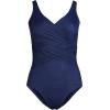 Lands’ End Women’s SlenderSuit Wrap One Piece Swimsuit(Deep Sea Navy)