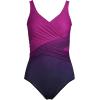 Lands’ End Women’s SlenderSuit Wrap One Piece Swimsuit(Ombre navy violet)