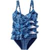 Lands’ End Women’s Smoothing Control Ruffle Fauxkini One Piece Swimsuit(Navy Mosaic Floral/Tile Mix)