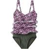 Lands’ End Women’s Smoothing Control Ruffle Fauxkini One Piece Swimsuit(Olive Green Pansy Floral)