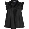 Lands’ End Women’s Split Neck Satin Ruffle Blouse(Black)