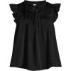 Lands’ End Women’s Split Neck Satin Ruffle Blouse(Black)