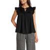 Lands’ End Women’s Split Neck Satin Ruffle Blouse(Black)