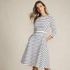Lands’ End Women’s Starfish 3/4 Sleeve Dress(Ivory/Deep Sea Breton Stripe)