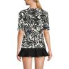 Lands’ End Women’s Sunshade UPF 50 Elbow Sleeve Relaxed Rash Guard(Black/Egret White Leaf Scroll)