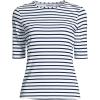 Lands’ End Women’s Sunshade UPF 50 Elbow Sleeve Relaxed Rash Guard(White/Deep Sea Stripe)