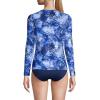 Lands’ End Women’s Sunshade UPF 50 Long Sleeve Relaxed Rash Guard(Deep Sea Navy Tie Dye Palm)