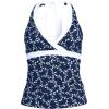 Lands’ End Women’s Texture V-Neck Halter Tankini Swimsuit Top(Navy/White Flowering Vine)