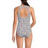 Lands’ End Women’s Tugless High Neck Portrait Back One Piece Swimsuit(White Multi Ditsy Floral)