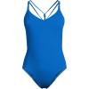 Lands’ End Women’s Tugless Quickdry V-Neck Multi-Way High Leg One Piece Swimsuit(Bright Cobalt Blue)