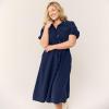 Lands’ End Women’s Twill Button Front Fluid Short Sleeve Dress(Deep Sea Navy)