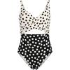 Lands’ End Women’s Wrap Monokini High Leg One Piece Swimsuit(Black/Egret Mixed Tossed Dots)