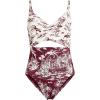 Lands’ End Women’s Wrap Monokini High Leg One Piece Swimsuit(Egret/Burgundy Scenic Mix)
