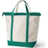 Lands’ End Zip Top Canvas Tote Bag(Natural/Bright Spruce)