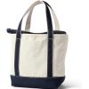 Lands’ End Zip Top Canvas Tote Bag(Natural/Navy Apostrophe)