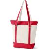 Lands’ End Zip Top Long Handle Canvas Tote Bag(Natural/Heritage Red)