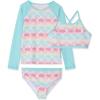 Lands’ End Big Girls 3 Piece UPF 50 Sun Protection Rash Guard Set(Water Blue/Pastel Shells)