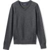 Lands’ End School Uniform Boys Cotton Modal Fine Gauge V-Neck Sweater(Coal Heather)
