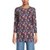 Lands’ End Women’s 3/4 Sleeve Supima Cotton Crewneck Tunic(Vivid Plum/Pink Multi Floral)