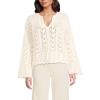 Lands’ End Women’s Cotton Boucle Pointelle Notch Neck Sweater(Fresh Ivory)