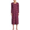 Lands’ End Women’s Cotton Long Sleeve Midcalf Nightgown(Burgundy Ikat Floral)
