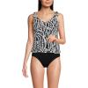 Lands’ End Women’s D-Cup Chlorine Resistant V-Neck Shoulder Tie Flutter Tankini Swimsuit Top(Black/White Vine Floral)