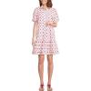 Lands’ End Women’s Elbow Sleeve Eyelet Knee Length Shirt Dress(White/Poppy Mosaic Eyelet)