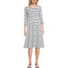Lands’ End Women’s Starfish 3/4 Sleeve Dress(Ivory/Deep Sea Breton Stripe)