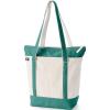 Lands’ End Zip Top Long Handle Canvas Tote Bag(Natural/Bright Spruce)