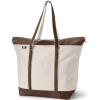 Lands’ End Zip Top Long Handle Canvas Tote Bag(Natural/Brown Root)