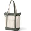 Lands’ End Zip Top Long Handle Canvas Tote Bag(Natural/Dark Olive Green)