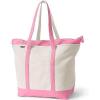 Lands’ End Zip Top Long Handle Canvas Tote Bag(Natural/Fresh Pink)