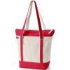 Lands’ End Zip Top Long Handle Canvas Tote Bag(Natural/Heritage Red)