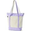 Lands’ End Zip Top Long Handle Canvas Tote Bag(Natural/Lavender Cloud)
